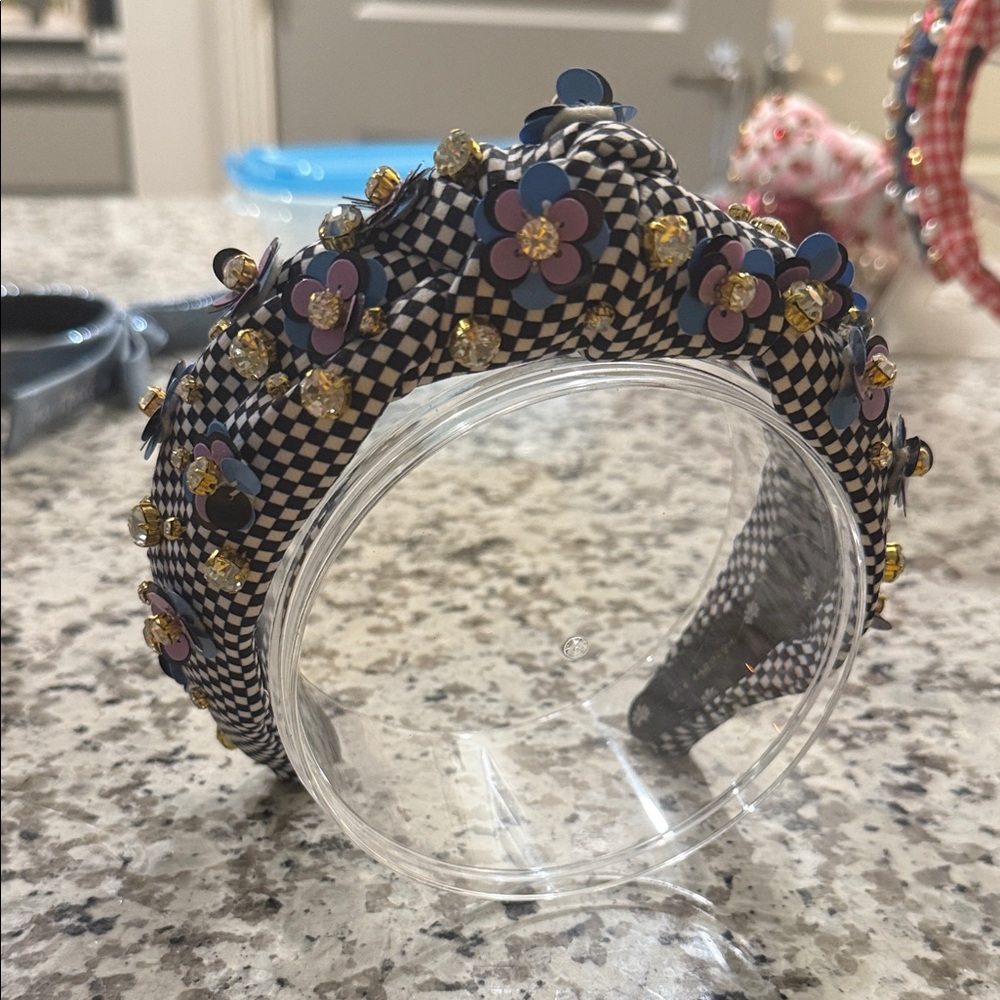 Lele Sadoughi Black and White Checkered Floral Headband
